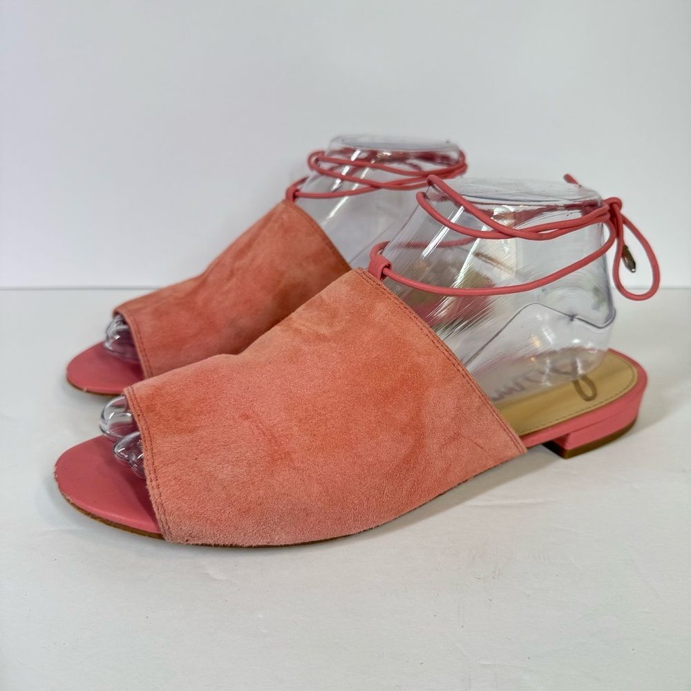 Sam Edelman Tai Coral Pink Suede Sandals Slip On Ankle Tie Barbie Size 8